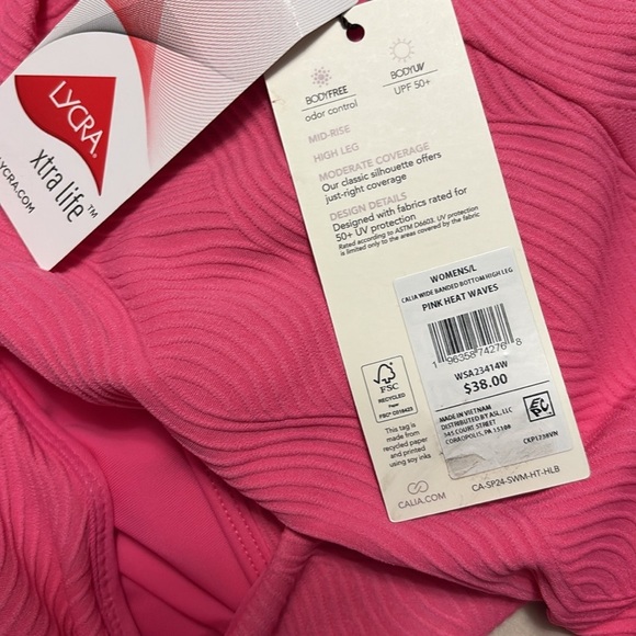 *CALIA Pink Heat Waves Wide Banded Bikini Bottom Size Large New With Tags - Picture 6 of 7